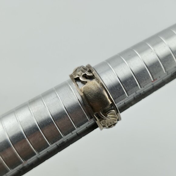 Vintage 925 Sterling Silver Floral Open Work Band Ring Size 7.5 Boho Statement - Picture 5 of 12